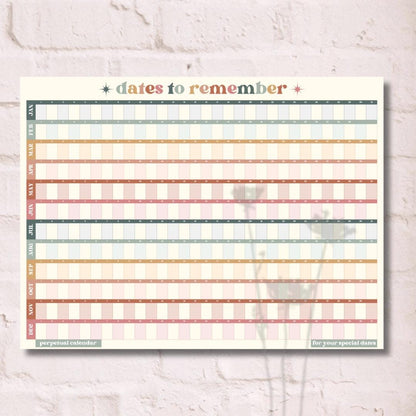 2026 One Page Perpetual Calendar - Large Undated Poster Planner Yearly Wall Calendar Year At A Glance Dateless Birthday Calendar
