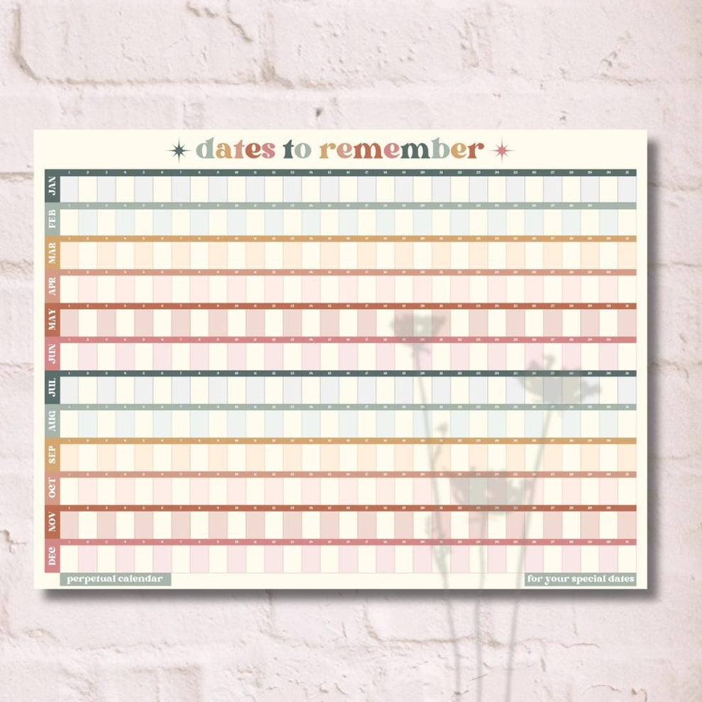2026 One Page Perpetual Calendar - Large Undated Poster Planner Yearly Wall Calendar Year At A Glance Dateless Birthday Calendar