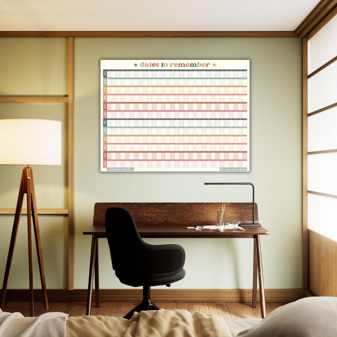2026 One Page Perpetual Calendar - Large Undated Poster Planner Yearly Wall Calendar Year At A Glance Dateless Birthday Calendar
