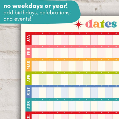 2026 One Page Perpetual Calendar - Large Undated Poster Planner Yearly Wall Calendar Year At A Glance Dateless Birthday Calendar