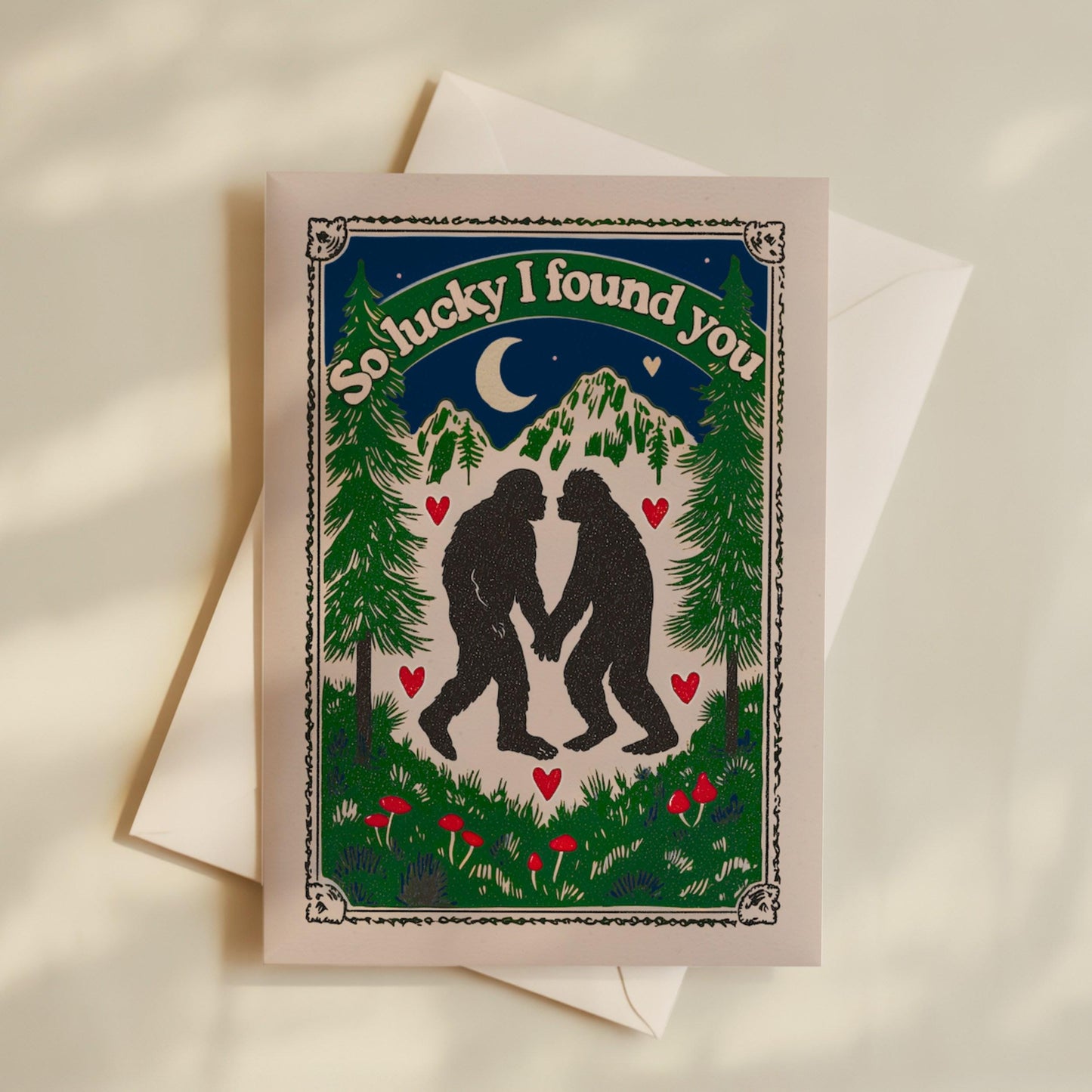 Bigfoot Valentine's Day Greeting Cards - So Lucky I Found You Sasquatch Gift Ideas Dark Valentines Spooky Cryptid Stationary