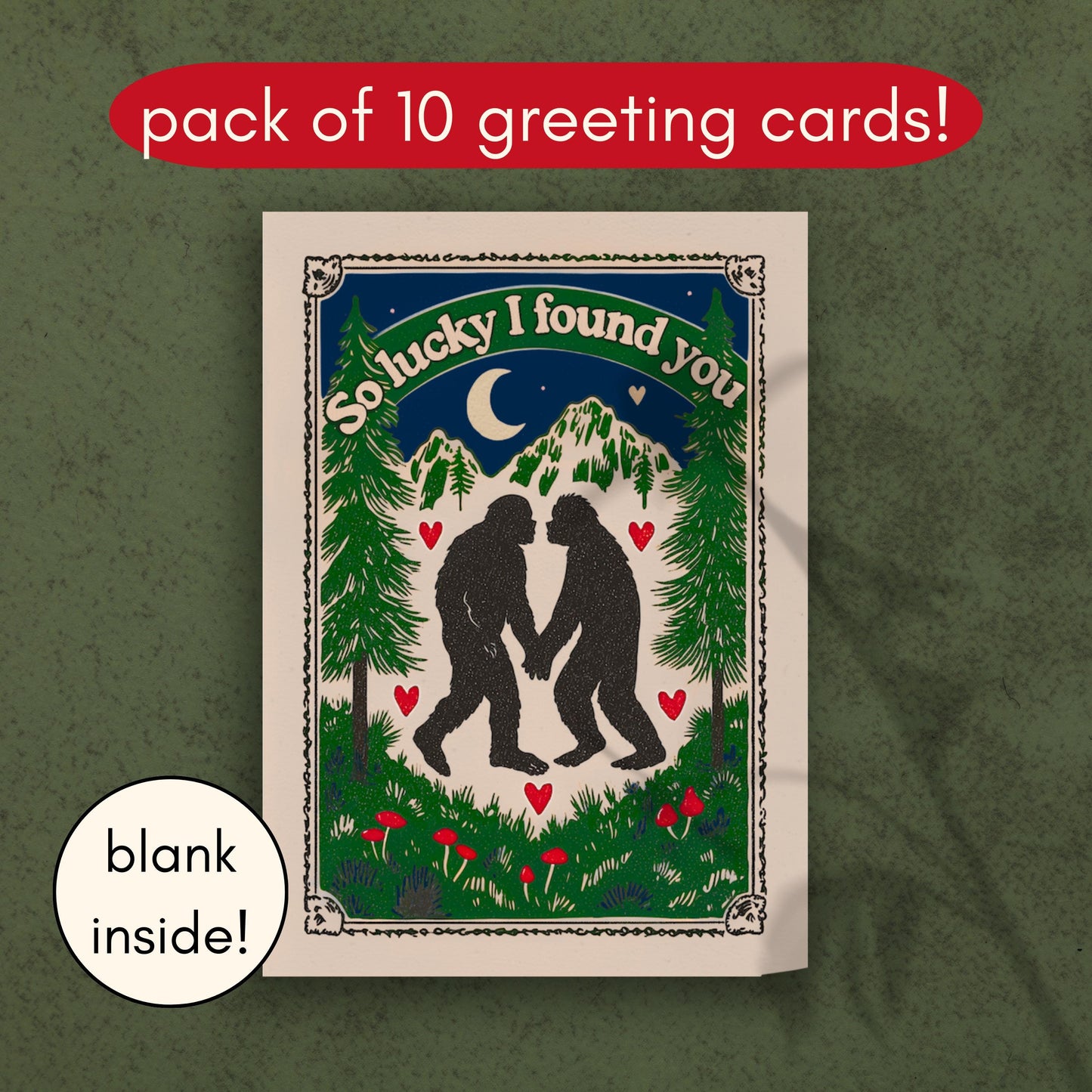 Funny Bigfoot Valentine Cards – Retro Cryptid Love Notes “So Lucky I Found You” – Sasquatch Gift for Him or Her PNW
