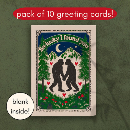 Bigfoot Valentine's Day Greeting Cards - So Lucky I Found You Sasquatch Gift Ideas Dark Valentines Spooky Cryptid Stationary