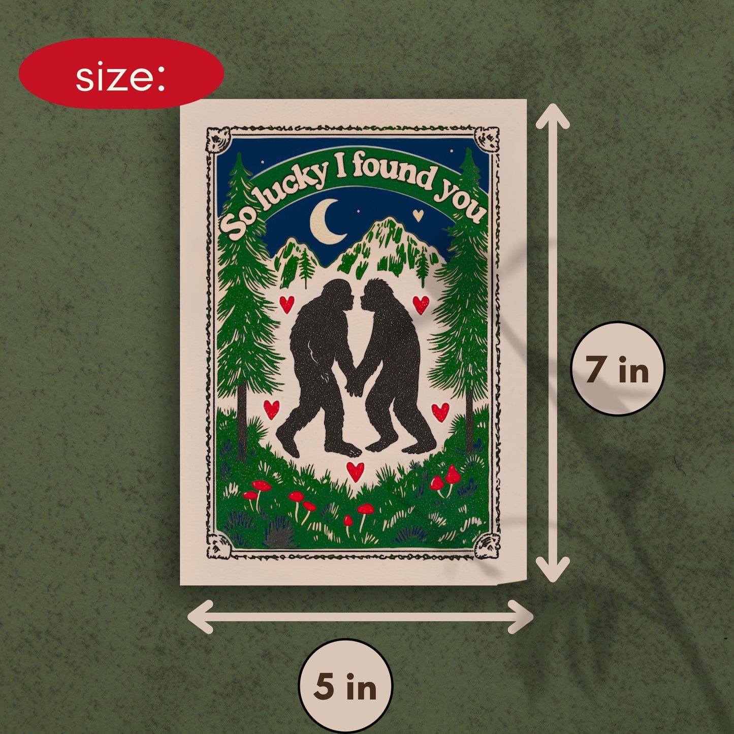 Funny Bigfoot Valentine Cards – Retro Cryptid Love Notes “So Lucky I Found You” – Sasquatch Gift for Him or Her PNW