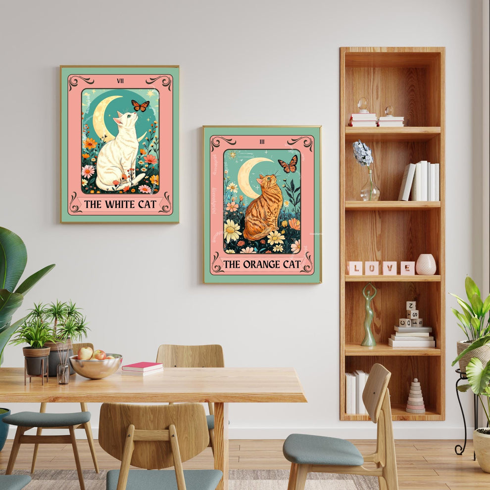 The White Cat Tarot Card Art Print – Funky Cat Wall Decor White Cat Gift Living Room Decor