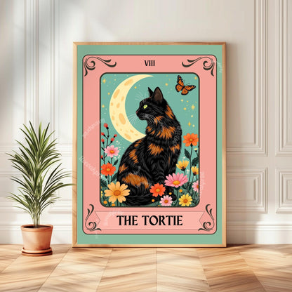 The Tortie Tarot Card - Tortoiseshell Cat Wall Decor Tortie Cat Gift Ideas Witchy Cat Wall Decor Cat Moon Print