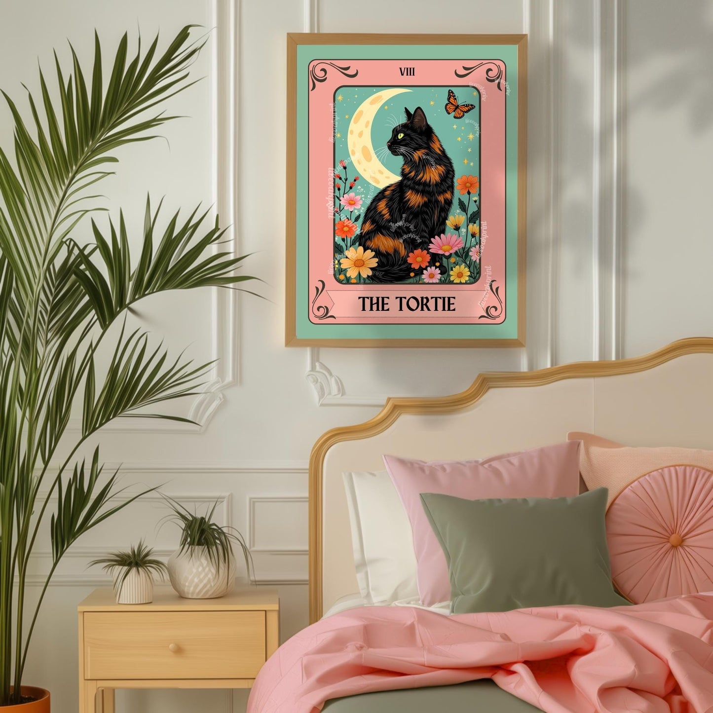 The Tortie Tarot Card - Tortoiseshell Cat Wall Decor Tortie Cat Gift Ideas Witchy Cat Wall Decor Cat Moon Print