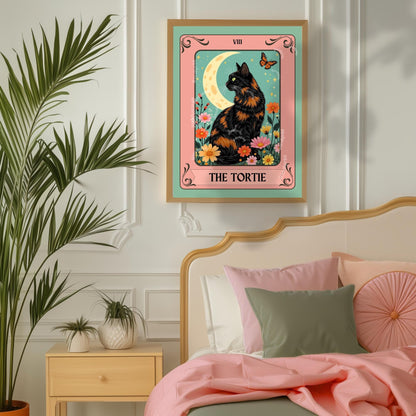 The Tortie Tarot Card - Tortoiseshell Cat Wall Decor Tortie Cat Gift Ideas Witchy Cat Wall Decor Cat Moon Print