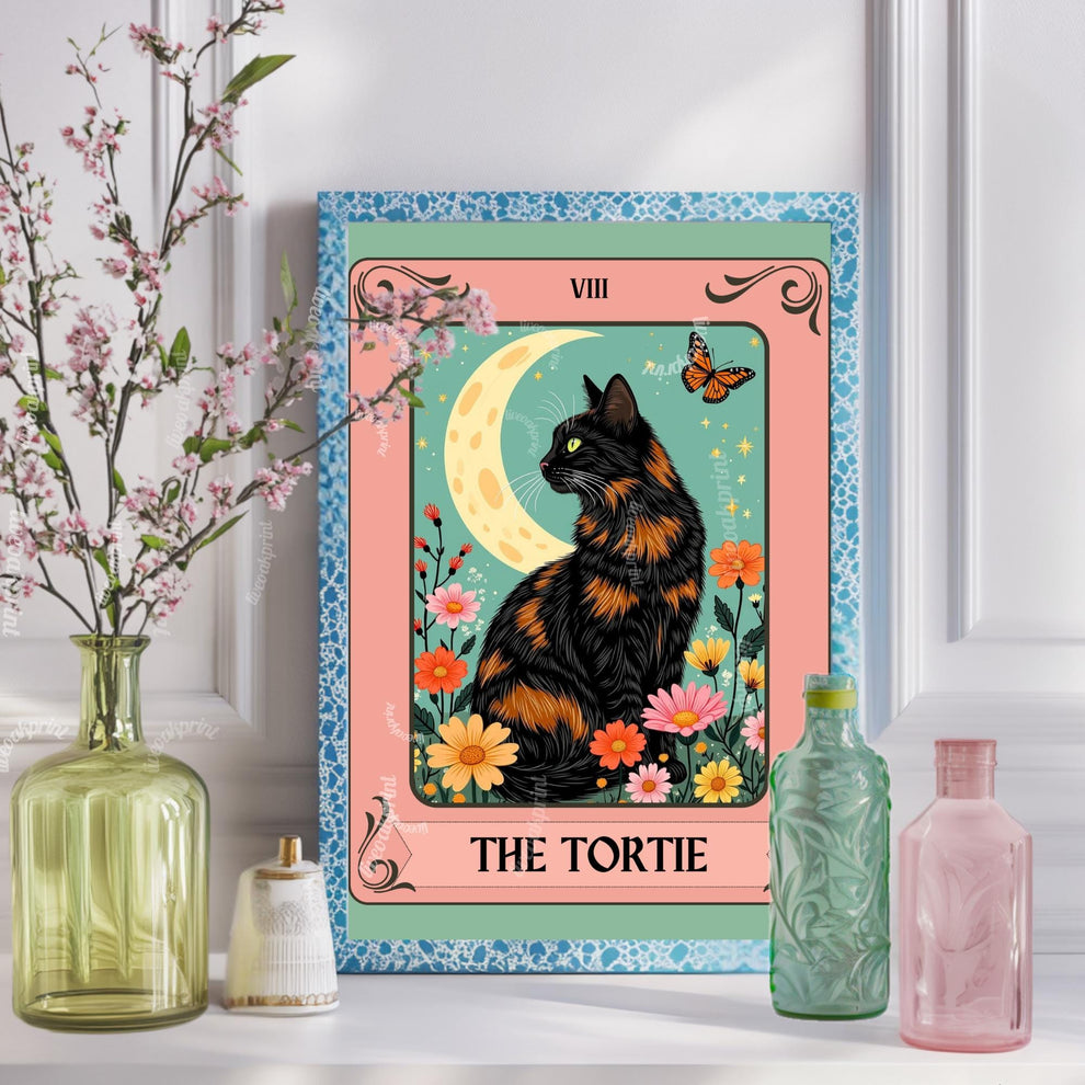 The Tortie Tarot Card - Tortoiseshell Cat Wall Decor Tortie Cat Gift Ideas Witchy Cat Wall Decor Cat Moon Print