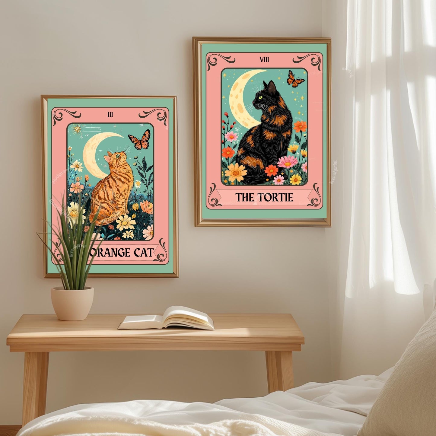 The Tortie Tarot Card - Tortoiseshell Cat Wall Decor Tortie Cat Gift Ideas Witchy Cat Wall Decor Cat Moon Print