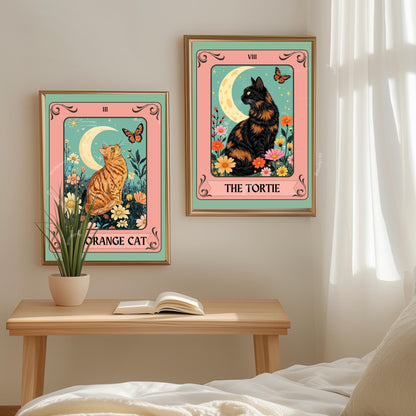 The Tortie Tarot Card - Tortoiseshell Cat Wall Decor Tortie Cat Gift Ideas Witchy Cat Wall Decor Cat Moon Print