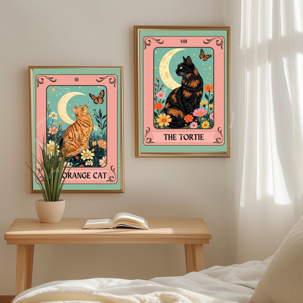 The Tortie Tarot Card - Tortoiseshell Cat Wall Decor Tortie Cat Gift Ideas Witchy Cat Wall Decor Cat Moon Print