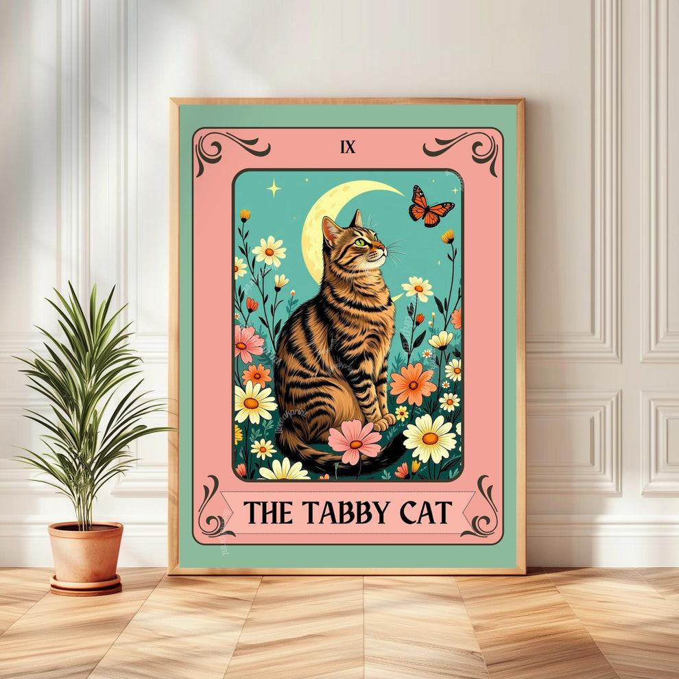 Tabby Cat Tarot Card Art Print - Brown Cat Wall Decor Cat Lover Gift Tabby Cat Artwork Boho Witchy Cat Art