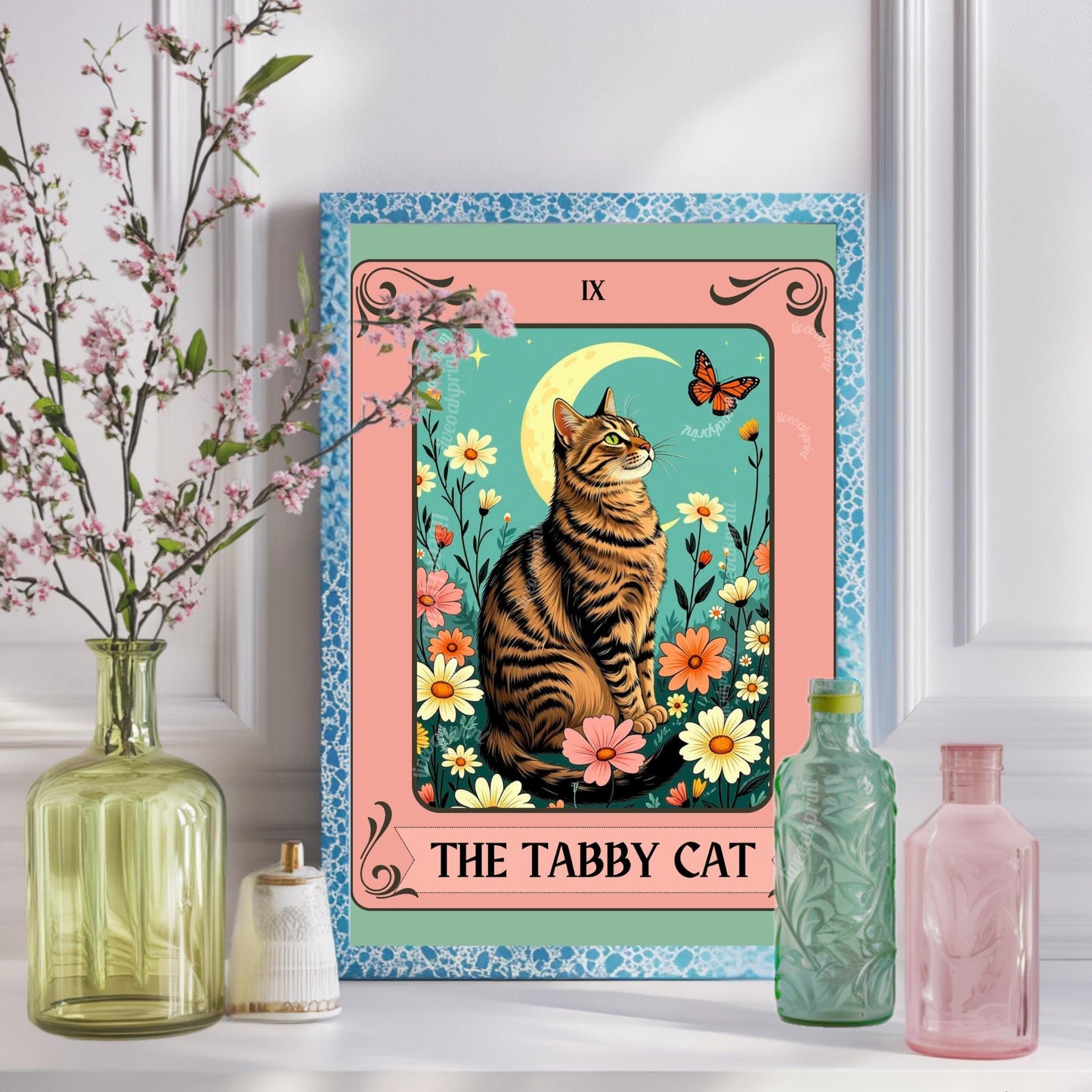 Tabby Cat Tarot Card Art Print - Brown Cat Wall Decor Cat Lover Gift Tabby Cat Artwork Boho Witchy Cat Art