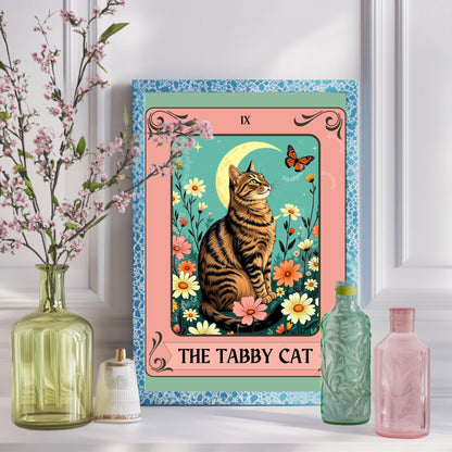 Tabby Cat Tarot Card Art Print - Brown Cat Wall Decor Cat Lover Gift Tabby Cat Artwork Boho Witchy Cat Art
