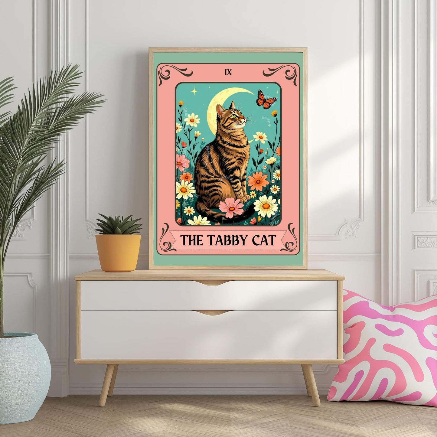 Tabby Cat Tarot Card Art Print - Brown Cat Wall Decor Cat Lover Gift Tabby Cat Artwork Boho Witchy Cat Art
