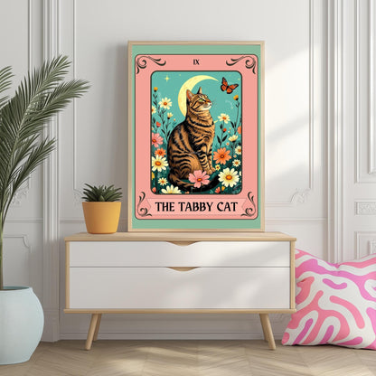 Tabby Cat Tarot Card Art Print - Brown Cat Wall Decor Cat Lover Gift Tabby Cat Artwork Boho Witchy Cat Art