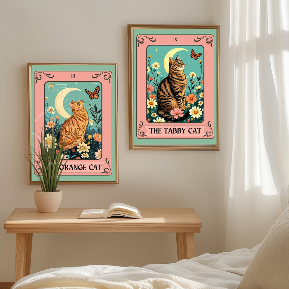 Tabby Cat Tarot Card Art Print - Brown Cat Wall Decor Cat Lover Gift Tabby Cat Artwork Boho Witchy Cat Art