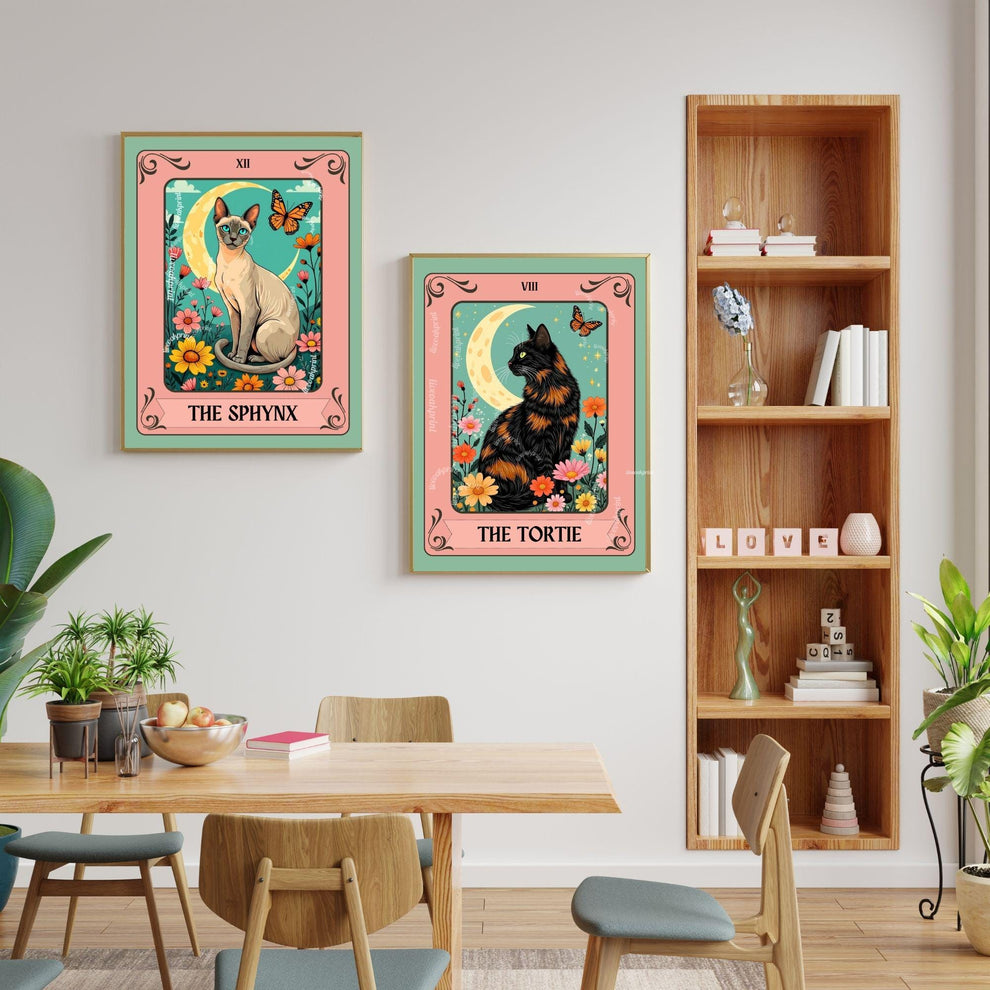 Sphynx Cat Tarot Card Art Print – Funky Cat Wall Decor Hairless Cat Gift Cat Moon Print