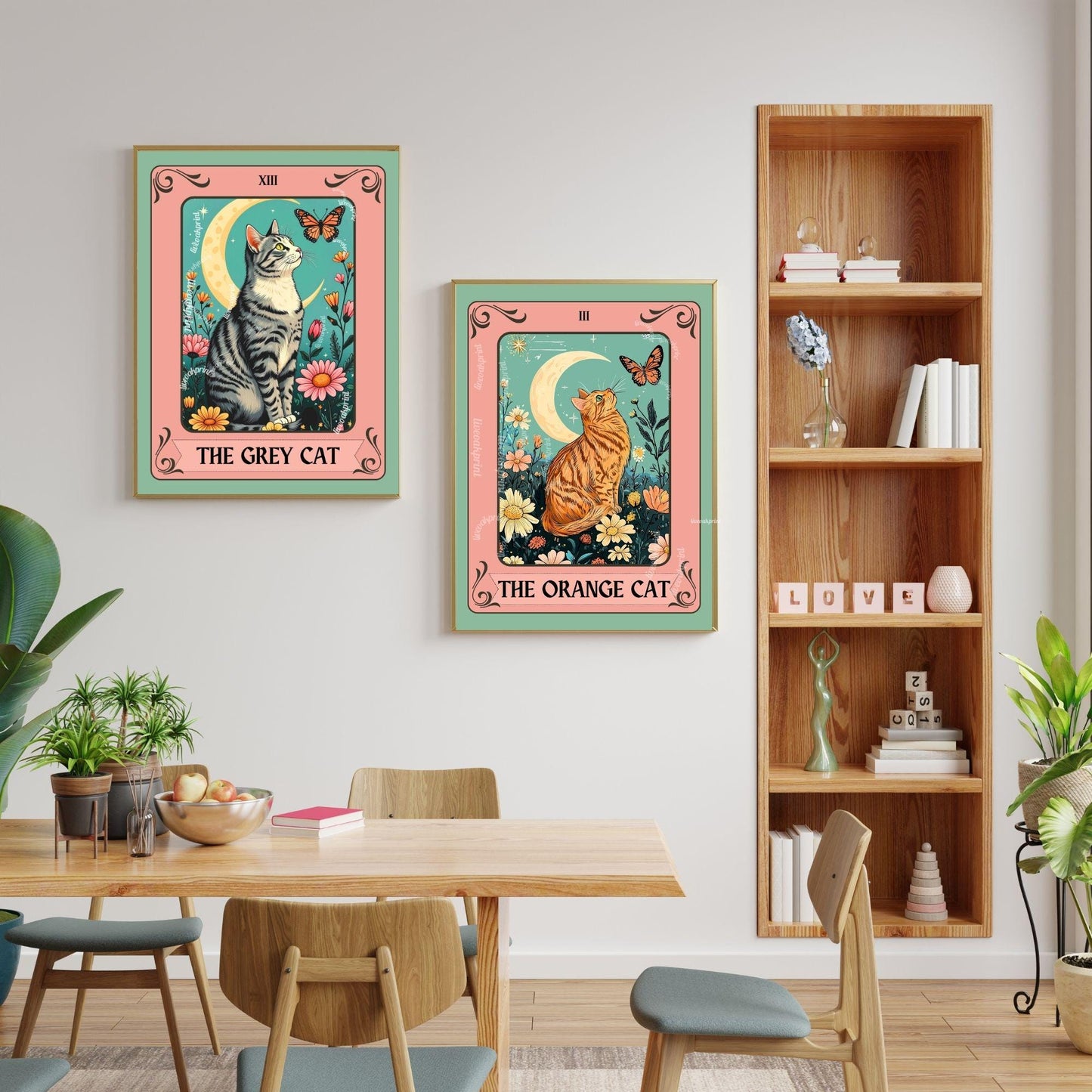 The Gray Cat Tarot Card (Gray and White Cat) – White and Gray Cat Wall Decor Witchy Botanical Cat Poster Boho Cat Lover Gift Gray Cat Gift