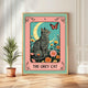 The Grey Cat Tarot Card  – Dark Gray Cat Wall Decor Witchy Botanical Cat Poster Boho Cat Lover Gift Gray Cat Gift