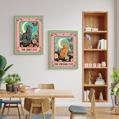 The Grey Cat Tarot Card – Dark Gray Cat Wall Decor Witchy Botanical Cat Poster Boho Cat Lover Gift Gray Cat Gift