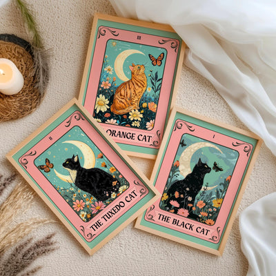 Cat Tarot Wall Art – Mystical Boho Print, Choose Your Cat Style
