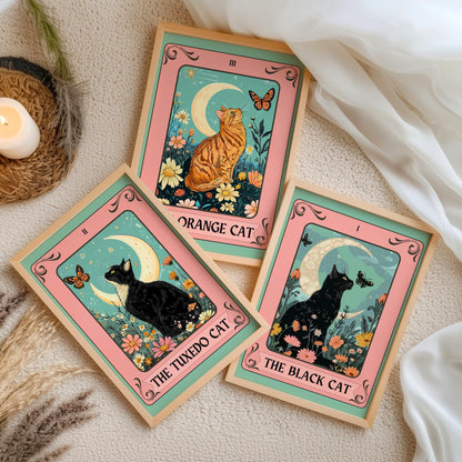 Cat Tarot Wall Art – Unique Cat Lover Gift, Mystical Boho Print Choose Your Cat (Unframed)