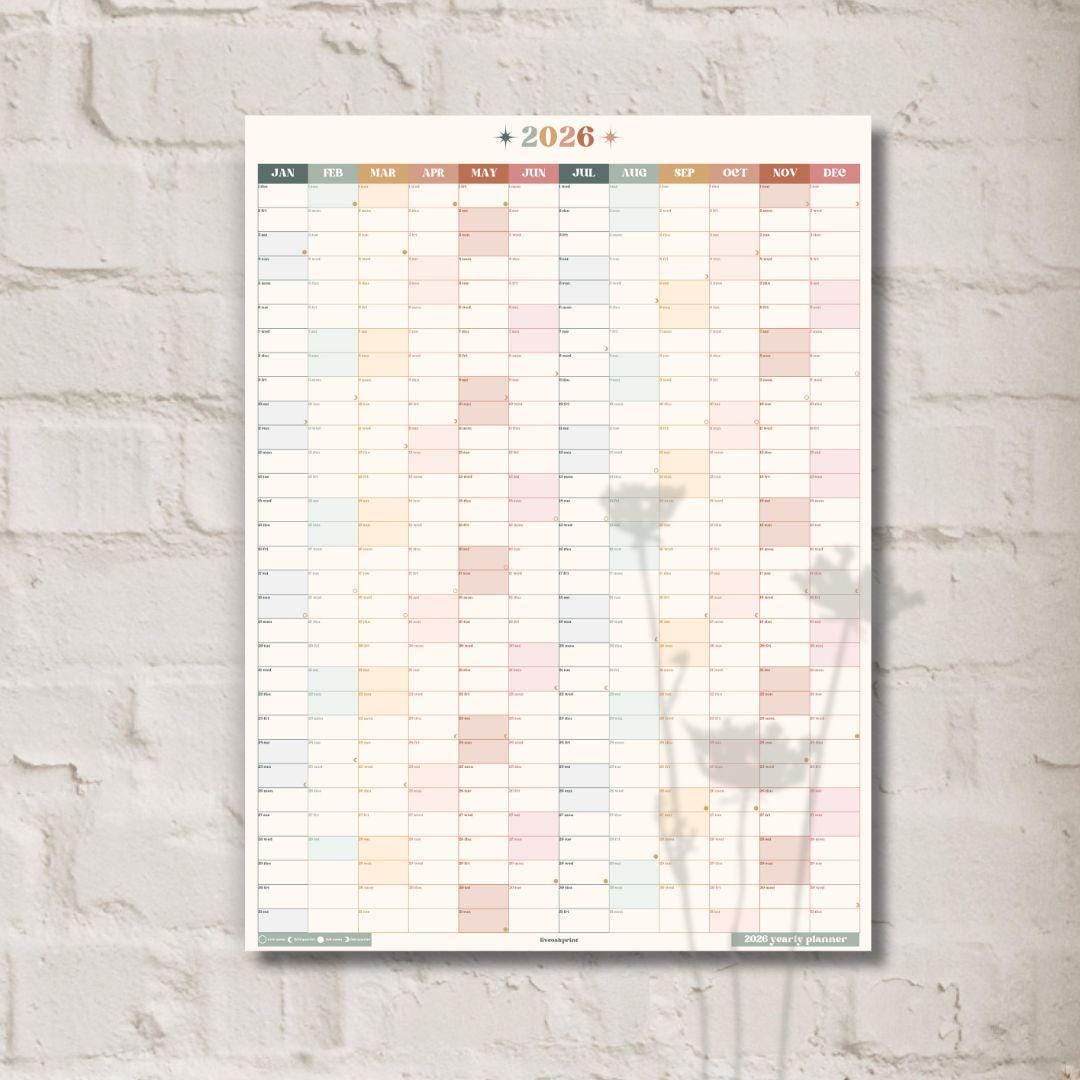 2026 Vertical Wall Planner Calendar – One Page Year at a Glance Yearly Wall Calendar Poster, Large Portrait Wall Planner