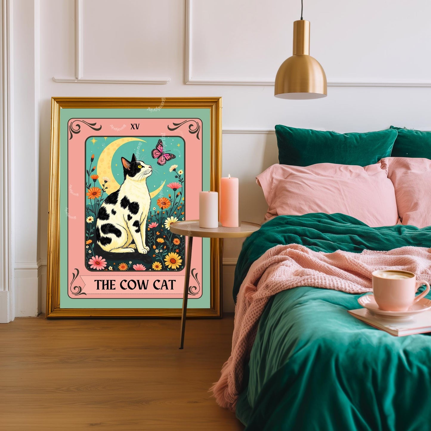 Cow Cat Tarot Card Wall Art – Cow Cat Artwork Black and White Cat Poster Witchy Cat Decor Moo Cat Wall Art Gift Cow Cat Gift Idea