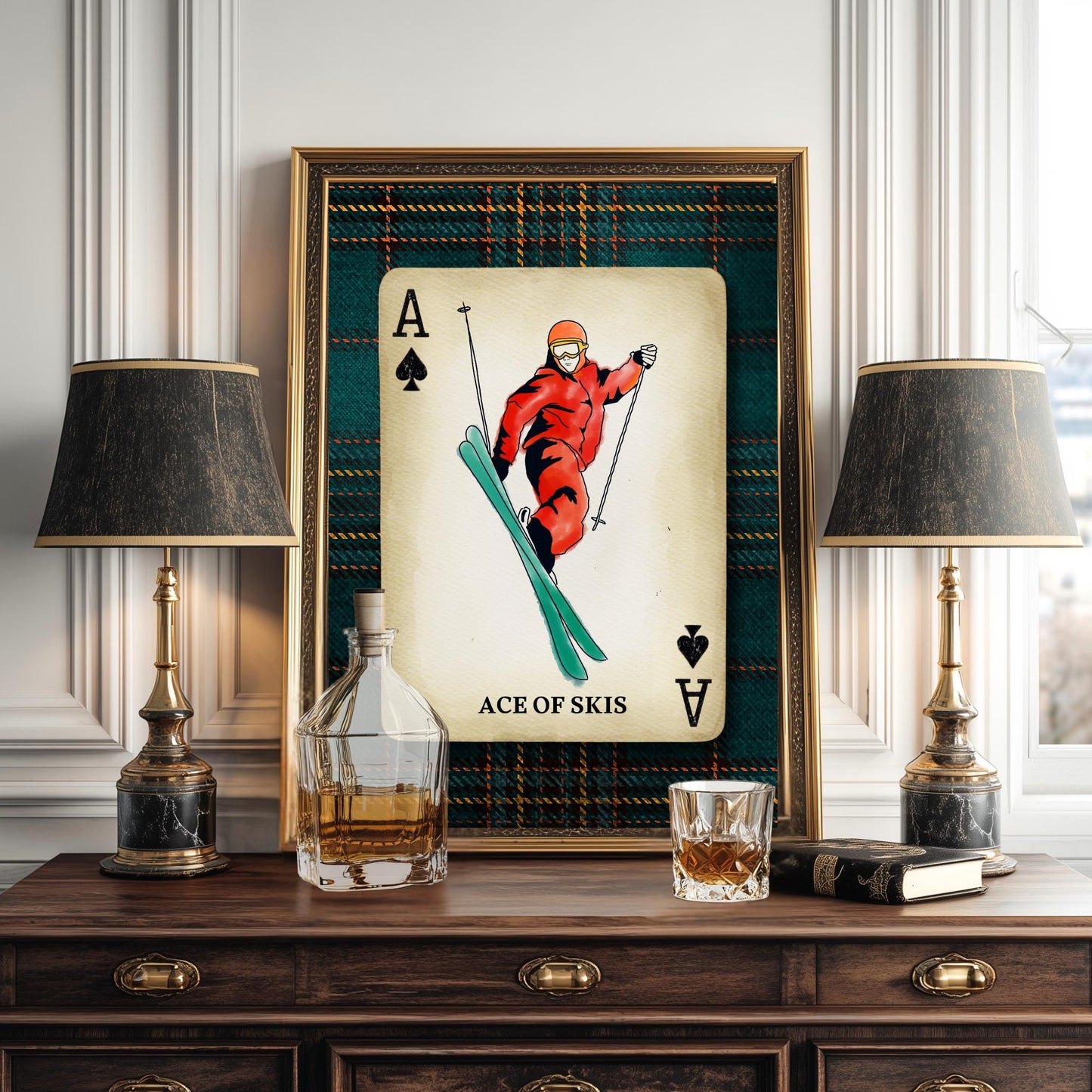 Retro Ski Illustration Wall Art - Vintage Ski Print Ski WallDecor Skier Gift Idea Skiing Artwork Winter Wall Art Ski Lodge Decor