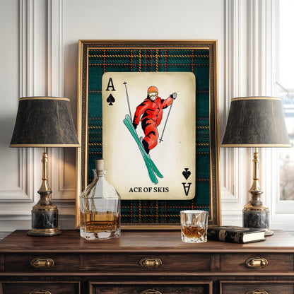 Retro Ski Illustration Wall Art - Vintage Ski Print Ski WallDecor Skier Gift Idea Skiing Artwork Winter Wall Art Ski Lodge Decor