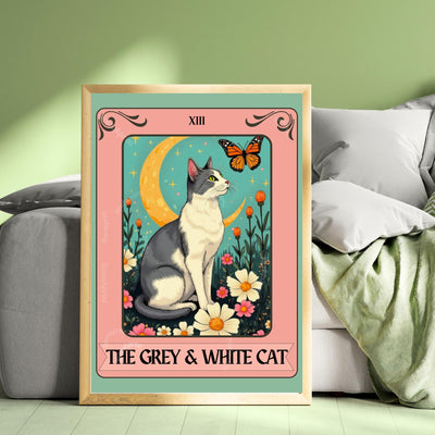 Grey and White Cat Tarot Card Wall Art