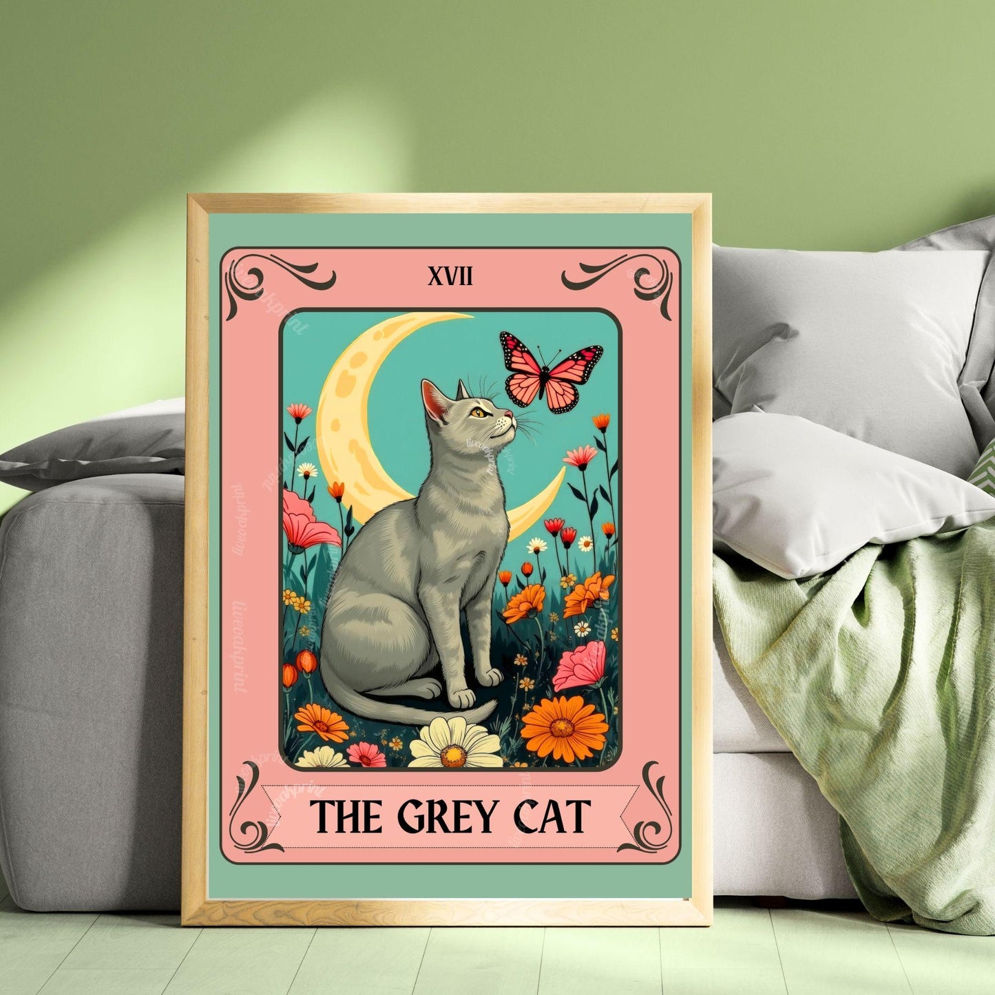 Cat Tarot Wall Art – Unique Cat Lover Gift, Mystical Boho Print Choose Your Cat (Unframed)