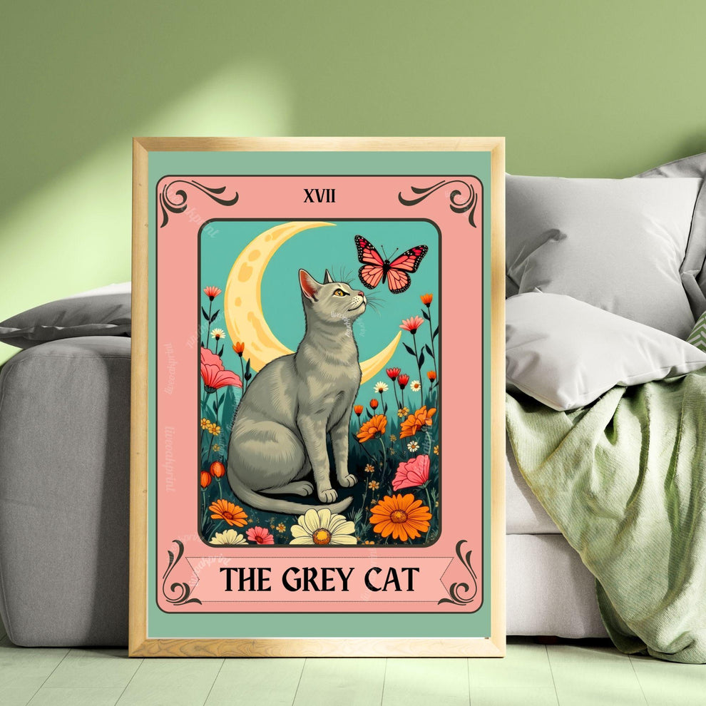 Cat Tarot Wall Art – Unique Cat Lover Gift, Mystical Boho Print Choose Your Cat (Unframed)