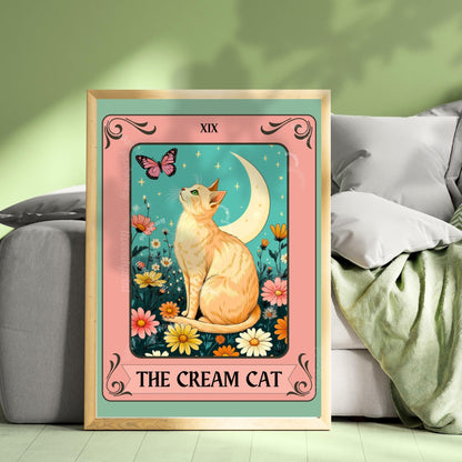 The Cream Cat Tarot Card Print – Buff Cat Wall Decor Light Orange Cat Artwork Cream Cat Gift Ideas