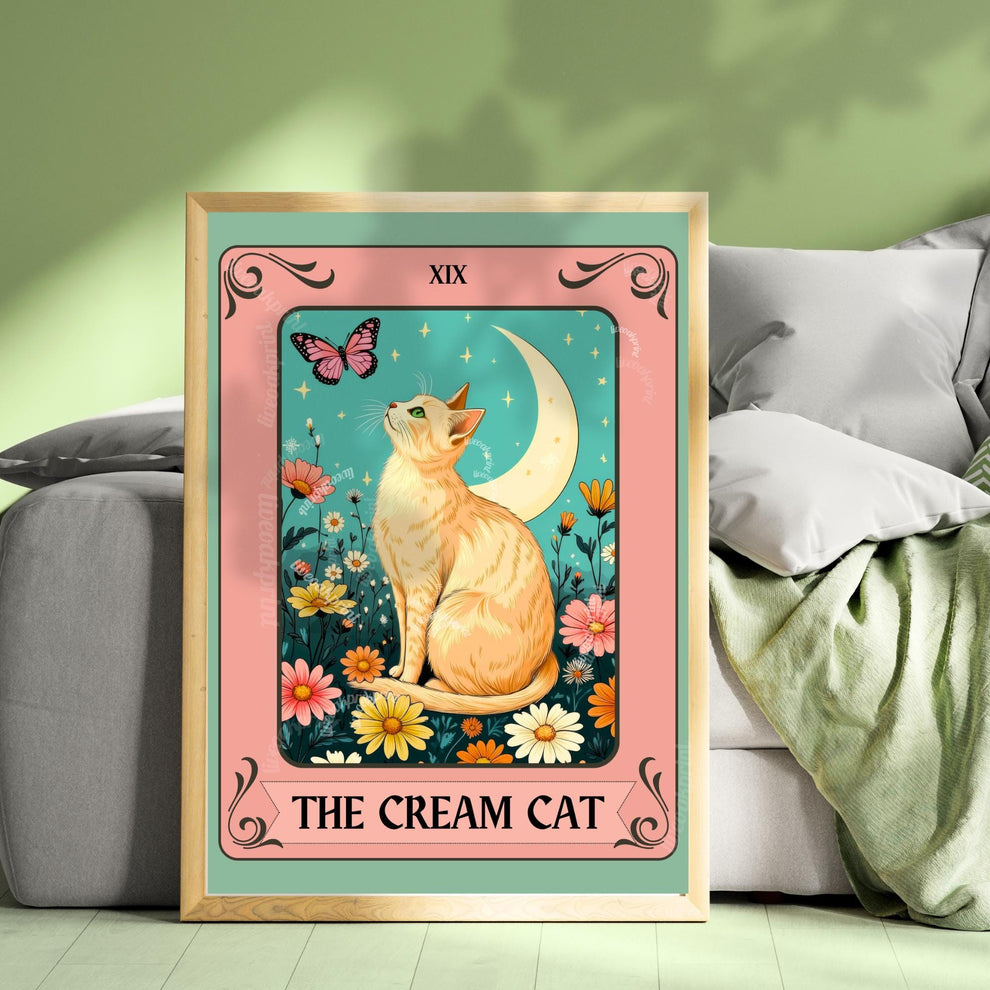 The Cream Cat Tarot Card Print – Buff Cat Wall Decor Light Orange Cat Artwork Cream Cat Gift Ideas
