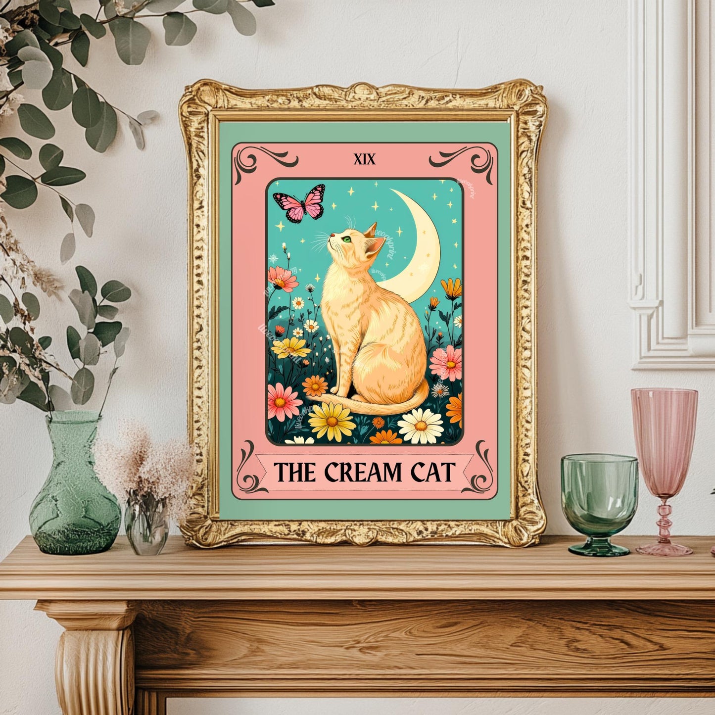 The Cream Cat Tarot Card Print – Buff Cat Wall Decor Light Orange Cat Artwork Cream Cat Gift Ideas
