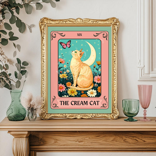 The Cream Cat Tarot Card Print – Buff Cat Wall Decor Light Orange Cat Artwork Cream Cat Gift Ideas