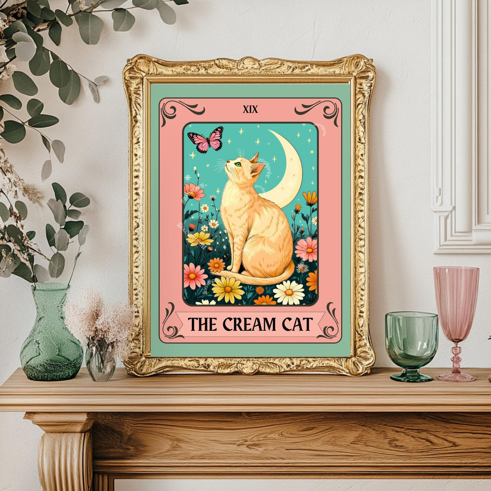 The Cream Cat Tarot Card Print – Buff Cat Wall Decor Light Orange Cat Artwork Cream Cat Gift Ideas