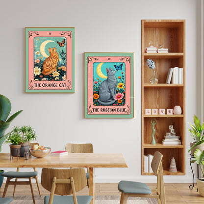 Russian Blue Cat Tarot Card Wall Art – Witchy Gray Cat Poster Boho Cat Lover Gift Russian Blue Cat Gift Ideas
