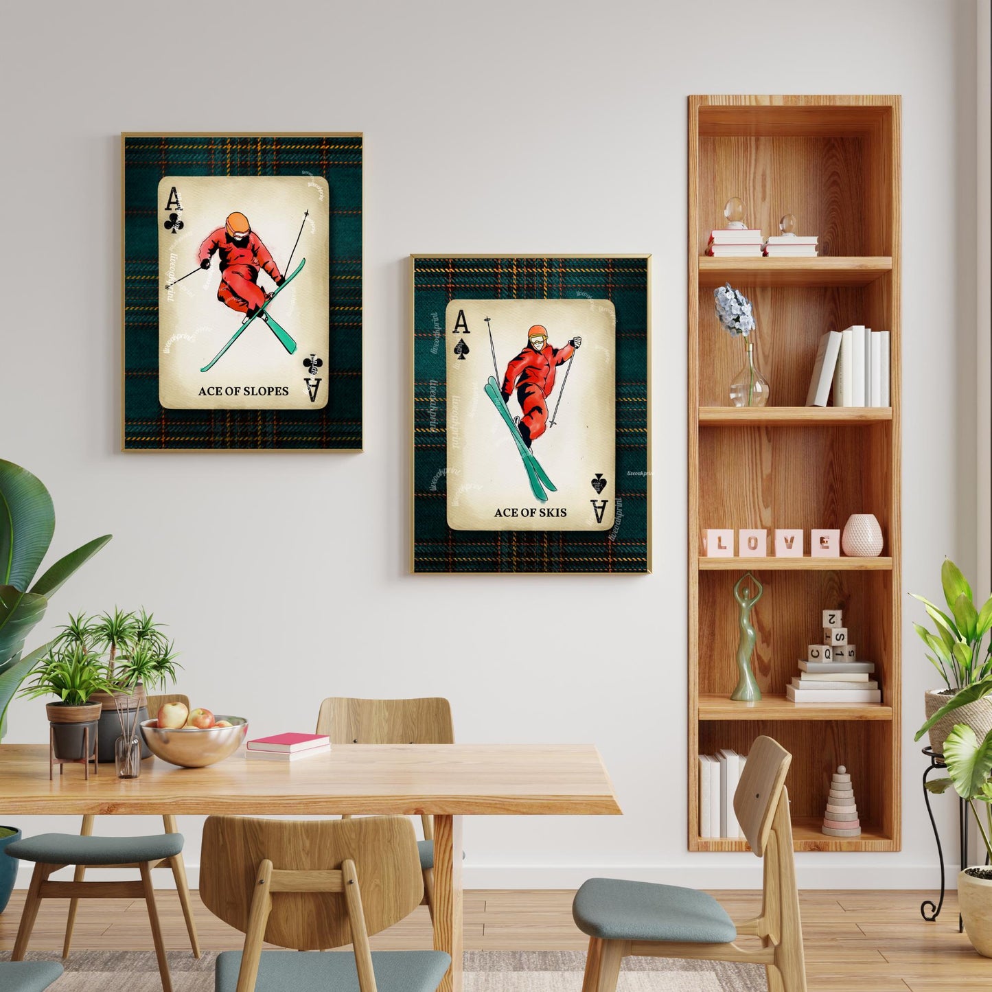 Set of Two Retro Ski Art Prints - Ace Of Skis Wall Art Skiing Wall Decor Apres Ski Aesthetic Ski Lodge Decor Winter Wall Art Gift for Skiers