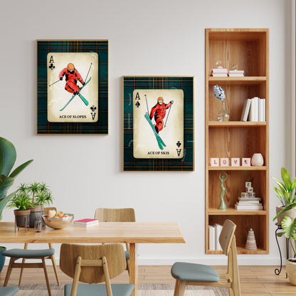 Set of Two Retro Ski Art Prints - Ace Of Skis Wall Art Skiing Wall Decor Apres Ski Aesthetic Ski Lodge Decor Winter Wall Art Gift for Skiers