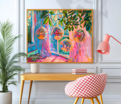 Horizontal Blue and Pink Disco Balls Print