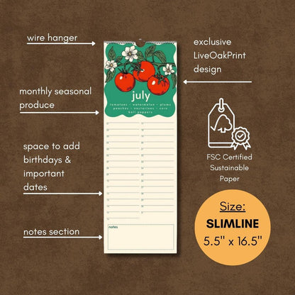 Seasonal Produce Perpetual Calendar – Date Book Colorful Forever Calendar, Birthday Calendar Date Organizer Undated Calendar Special Dates