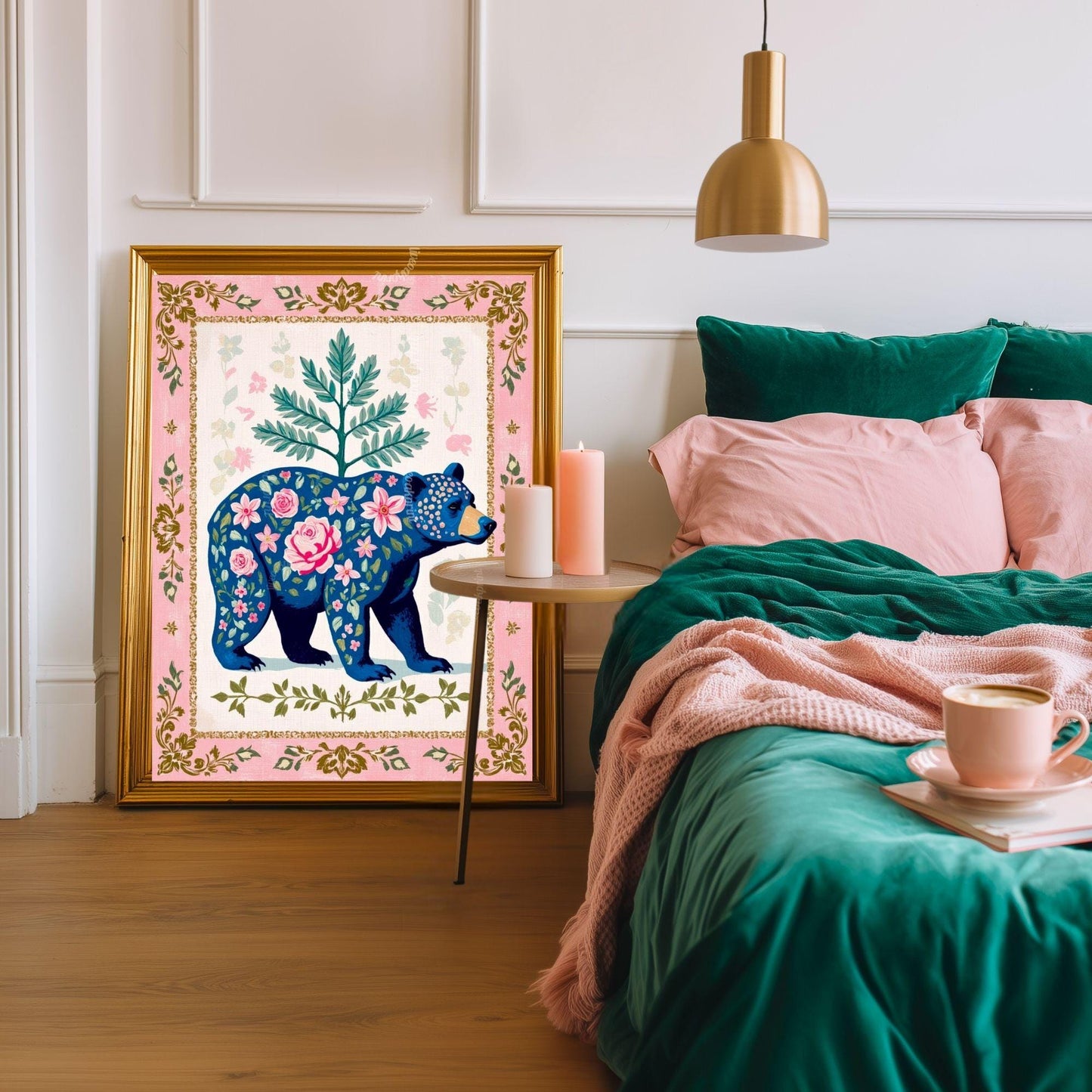 Bear Wall Decor - Boho Bear Art Print Modern Rustic Wall Decor Modern Cabin Wall Art Woodland Animal Nursery Print Pink and Blue Bear Art