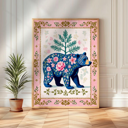 Set of Three Bear Art Prints - Forest Animals Three Print Set Pink and Blue Modern Rustic Decor Nursery Bear Prints Set Pink and Blue