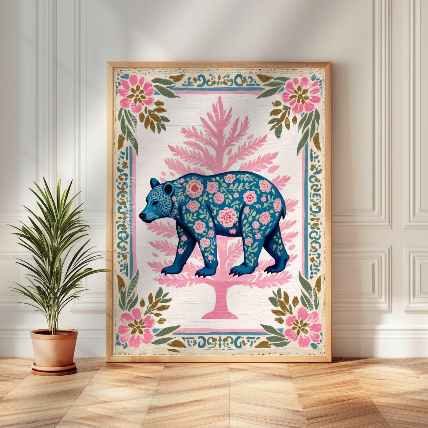 Set of Three Bear Art Prints - Forest Animals Three Print Set Pink and Blue Modern Rustic Decor Nursery Bear Prints Set Pink and Blue