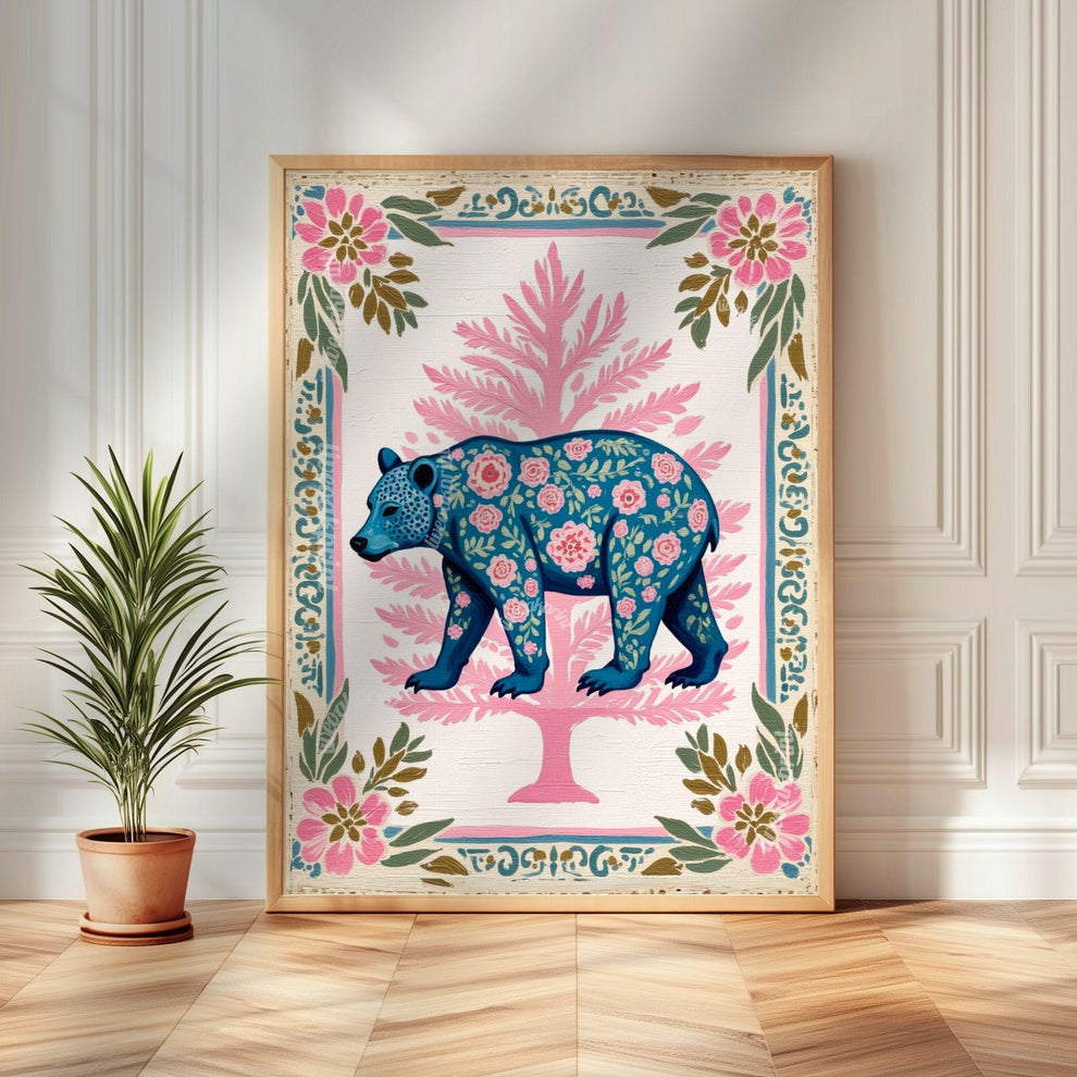 Set of Three Bear Art Prints - Forest Animals Three Print Set Pink and Blue Modern Rustic Decor Nursery Bear Prints Set Pink and Blue