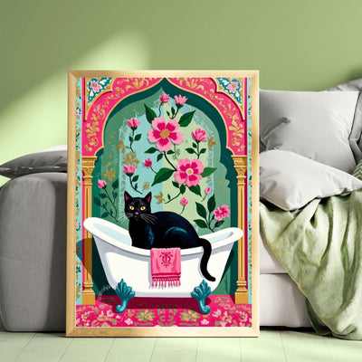 Black Cat Bathtub Print Grandmacore Bathroom Art
